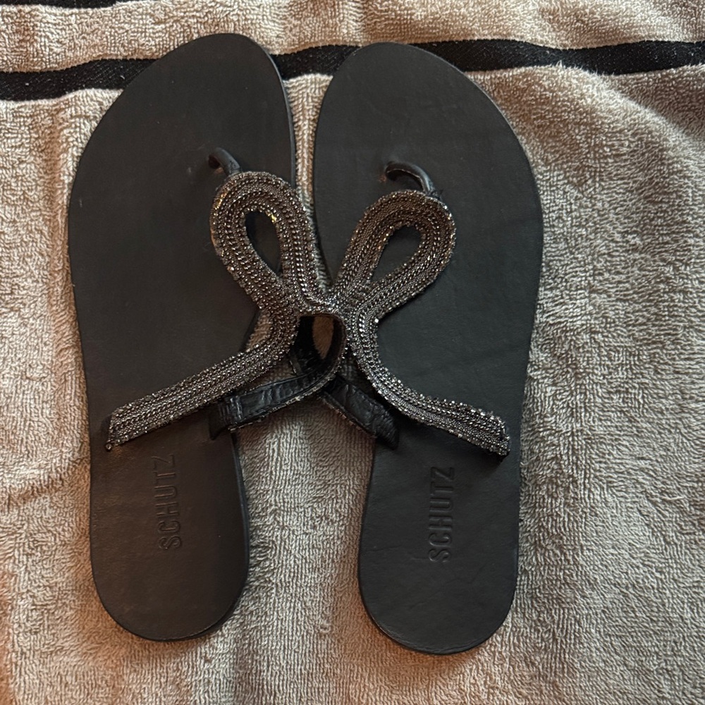 SCHUTZ Black Sandals with Silver Beading
